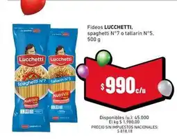 Cooperativa Obrera Lucchetti - fideos spaghetti n°7 o tallarín n°5 oferta
