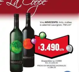 Cooperativa Obrera Novecento - vino novocento, tinto, malbec o cabernet sauvignon oferta