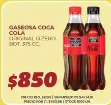 Supermercados Vea Coca cola - gaseosa original o zero bot. 375 cc oferta