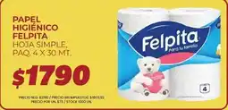 Supermercados Vea Felpita - papel higiénico hoja simple, paq. 4 x 30 mt oferta