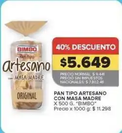 Carrefour Market Bimbo - pan tipo artesano original oferta