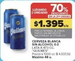 Carrefour Market Quilmes - cerveza blanca sin alcohol 0.0 lata oferta