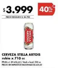 Disco Stella artois - cerveza rubia x 710 cc oferta