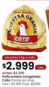 Coto Coto - pollo entero congelado oferta