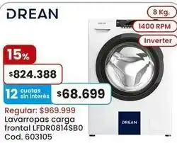 Coto Drean - lavarropas carga frontal lfdr0814sb0 oferta