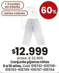 Coto Conjunto pijama niños 6 a 16 años, cod. 616742-616748-616743-616749-616747-616744 oferta