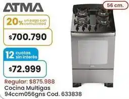 Coto Atma - cocina multigas 94ccm056gns oferta