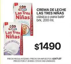 Supermercados Vea Las tres niñas - crema de leche oferta