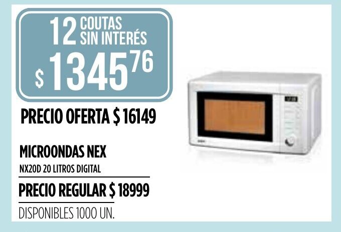Nex Microondas NX20D 20 Litros Digital oferta en Supermercados Vea