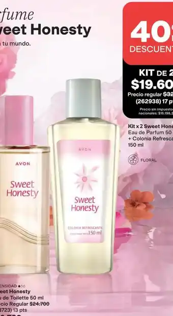 Avon - kit x 2 sweet honesty eau de parfum 50 ml + colonia refrescante 150 ml