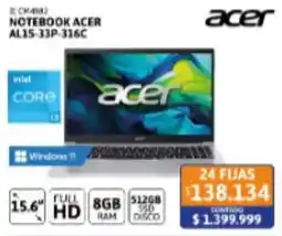 Cetrogar Acer notebook acer al15-33p-316c oferta