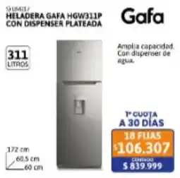 Cetrogar Gafa heladera hgw311p con dispenser plateada oferta