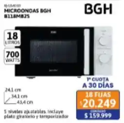 Cetrogar Bgh microondas bgH b11.8m825 oferta