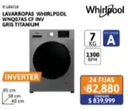 Cetrogar Whirlpool lavarropas wnq07as cf inv gris titanium oferta