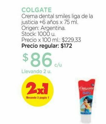 Farmacity Crema dental smiles liga de la justicia +6 años x 75 ml. oferta