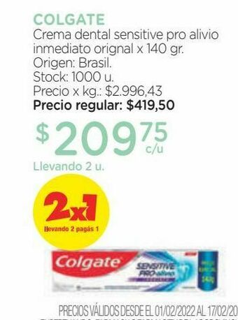 Farmacity Crema dental sensitive pro alivio inmediato orignal x 140 gr. oferta