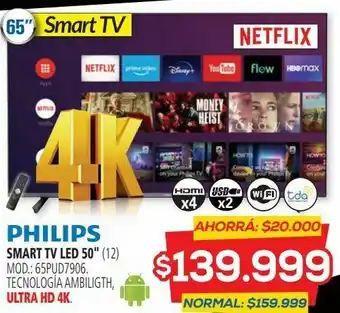 Smart tv led 65"philips 65pud7906.android.4k