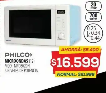 Casa del Audio Microondas philco mpd8620n 20l.digital oferta
