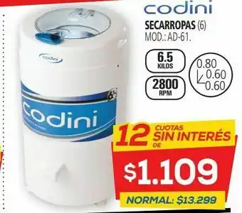 Secarropas codini ad-61.6.5kg.blanco