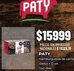 Paty - hamburguesas de carne clásica x 12 un