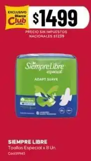Diarco Siempre libre - toallas especial x 8 un. c od59945 oferta