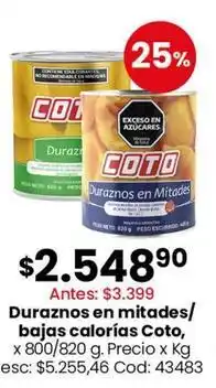 Coto Coto - duraznos en mitades/bajas calorías oferta