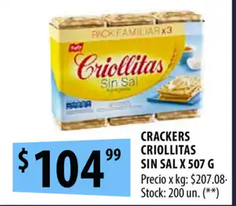 Punto Mayorista Criollitas Sin Sal Crackers x 507g oferta