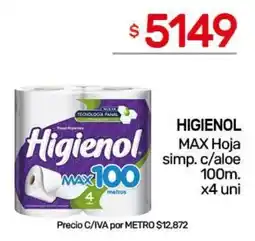 Nini Mayorista Higienol max hoja simp. c/ aloe oferta