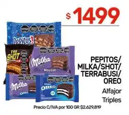 Nini Mayorista Pepitos/milka/shot/terrabisu/oreo alfajor triples oferta
