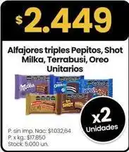 Changomas Tri - alfajores triples pepitos, shot milka, terrabusi, oreo unitarios oferta