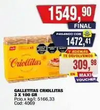 Maxiconsumo Criollitas - galletitas criollitas 3 x 100 gr cod: 4069 oferta