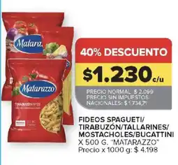 Carrefour Matarazzo fideos spaguetti/tirabuzón/tallarines/mostacholes/bucattini oferta