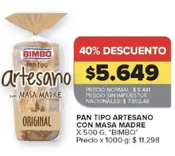 Carrefour Bimbo pan tipo artesano con masa madre oferta