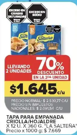 Carrefour La saltena tapa para empanada criolla/hojaldre oferta