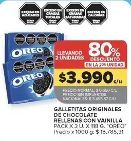 Carrefour Oreo galletitas originales de chocolate rellenas con vainilla oferta