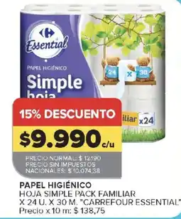 Carrefour Carrefour essential papel higiénico simple hoja oferta