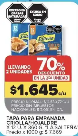 Carrefour La salteña tapa para empanada criolla/hojaldre oferta