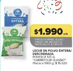 Carrefour Carrefour classic leche en polvo entera/ descremada oferta