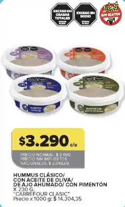 Carrefour Carrefour clasico hummus clasico/ con aceite de oliva/ de ajo ahumado/ con pimenton oferta