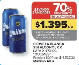 Carrefour Quilmes cerveza blanca sin alcohol 0.0 oferta