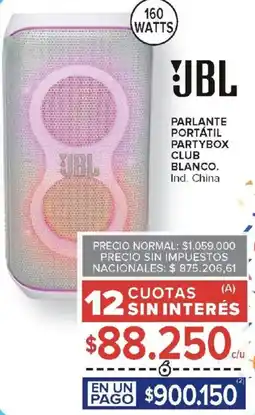Carrefour Jbl parlante portátil partybox club blanco oferta