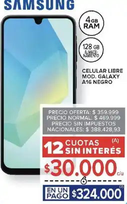 Carrefour Samsung celular libre mod. galaxy a16 negro oferta