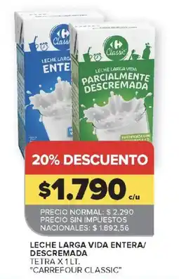 Carrefour Carrefour classic leche larga vida entera/ descremada oferta