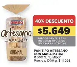 Carrefour Bimbo pan tipo artesano con masa madre oferta