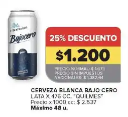 Carrefour Quilmes cerveza blanca bajo cero oferta