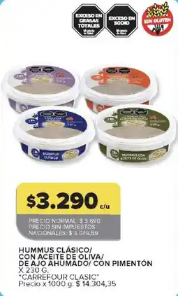 Carrefour Carrefour clasico hummus clasico/ con aceite de oliva/ de ajo ahumado/ con pimenton oferta