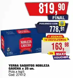 Maxiconsumo Nobleza gaucha yerba saquitos oferta