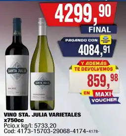 Maxiconsumo Santa julia vino varietales oferta
