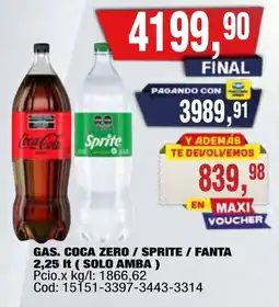 Maxiconsumo Coca cola gas coca zero sprite fanta oferta