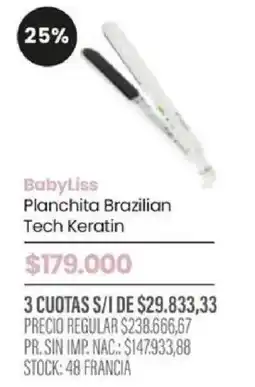 Pigmento BabyLiss planchita brazilian tech keratin oferta